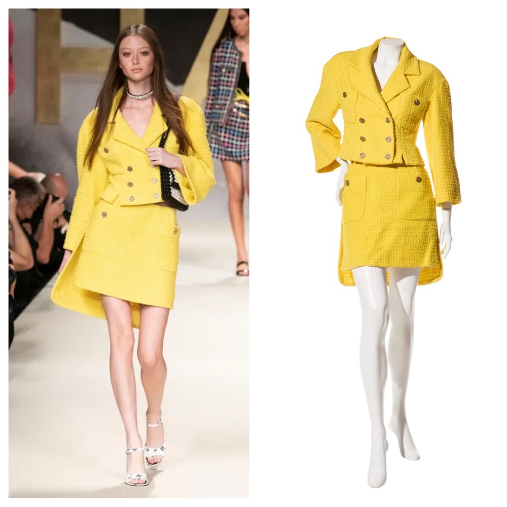 Chanel Yellow Tweed Skirt Suit SS22 Size FR 36 / US 4